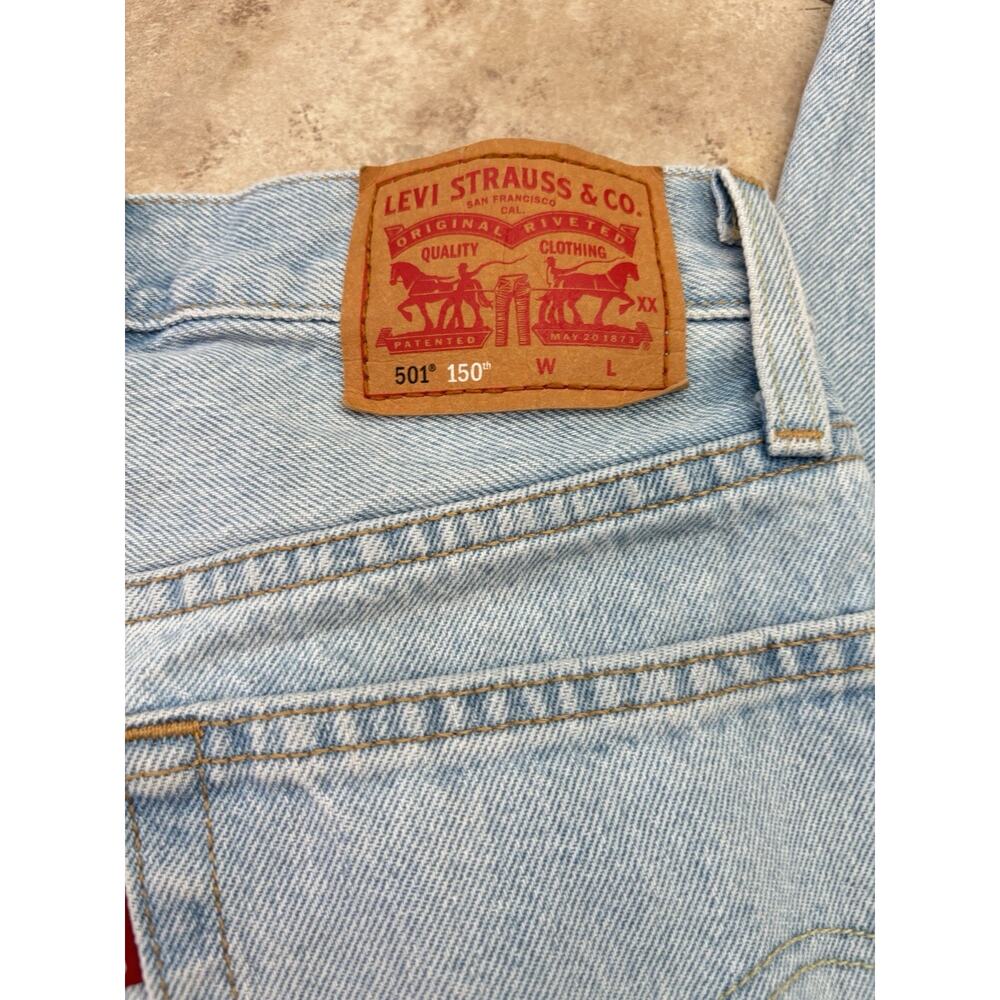 Levi’s 501 150th Anniversary Jeans W24 L30 Light Wash Distressed Floral Patch - Picture 2 of 5